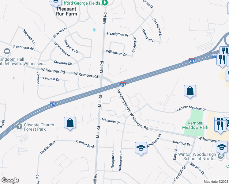 map of restaurants, bars, coffee shops, grocery stores, and more near 62 Norborne Drive in Cincinnati