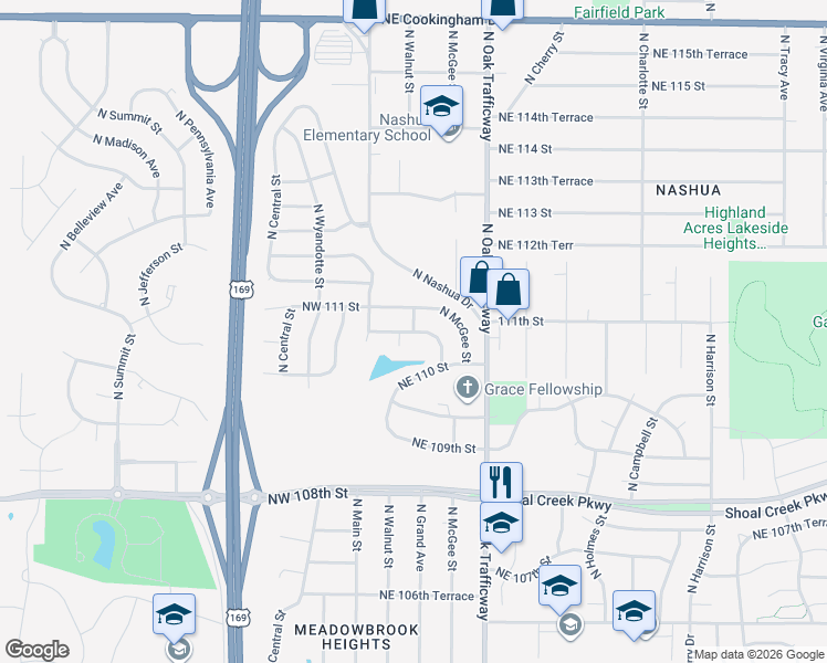 map of restaurants, bars, coffee shops, grocery stores, and more near North Grand Avenue in Kansas City