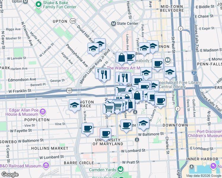 map of restaurants, bars, coffee shops, grocery stores, and more near 101 Independence Avenue Southeast in Washington