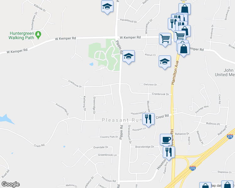 map of restaurants, bars, coffee shops, grocery stores, and more near 11629 Pippin Road in Cincinnati