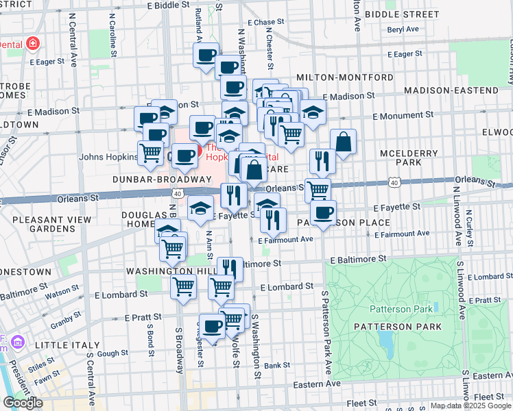 map of restaurants, bars, coffee shops, grocery stores, and more near 101 Independence Avenue Southeast in Washington