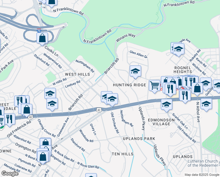 map of restaurants, bars, coffee shops, grocery stores, and more near 707 Nottingham Road in Peach Bottom