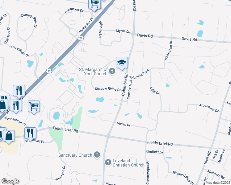 map of restaurants, bars, coffee shops, grocery stores, and more near 3230 Pauls Pointe Drive in Loveland