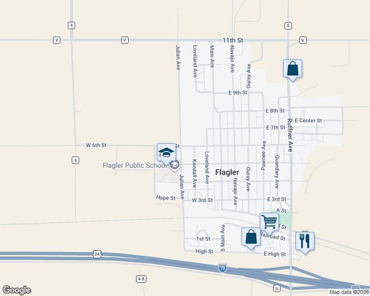 map of restaurants, bars, coffee shops, grocery stores, and more near 508 Julian Avenue in Flagler