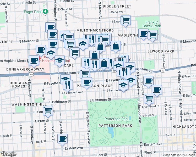 map of restaurants, bars, coffee shops, grocery stores, and more near 101 Independence Avenue Southeast in Washington