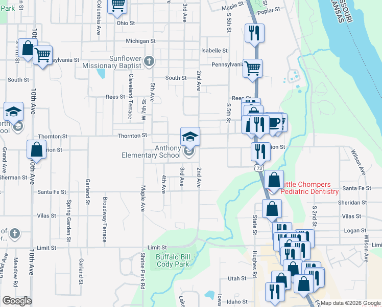 map of restaurants, bars, coffee shops, grocery stores, and more near 570 Evergreen Street in Leavenworth
