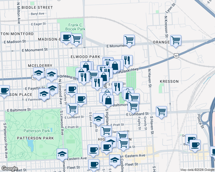 map of restaurants, bars, coffee shops, grocery stores, and more near 101 Independence Avenue Southeast in Washington