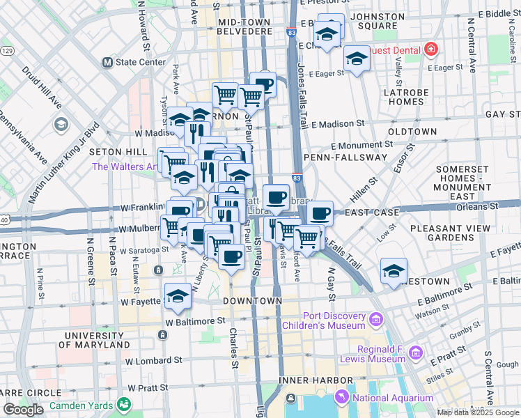 map of restaurants, bars, coffee shops, grocery stores, and more near 101 Independence Avenue Southeast in Washington