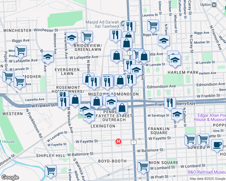 map of restaurants, bars, coffee shops, grocery stores, and more near 101 Independence Avenue Southeast in Washington