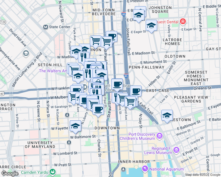 map of restaurants, bars, coffee shops, grocery stores, and more near 101 Independence Avenue Southeast in Washington