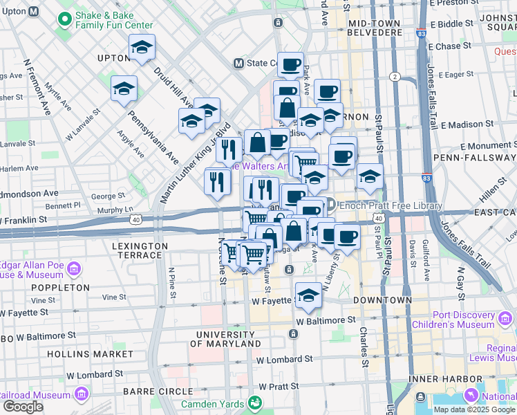 map of restaurants, bars, coffee shops, grocery stores, and more near 101 Independence Avenue Southeast in Washington