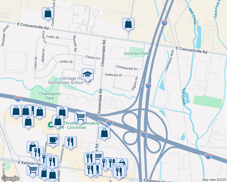 map of restaurants, bars, coffee shops, grocery stores, and more near 11921 Gulfport Drive in Cincinnati