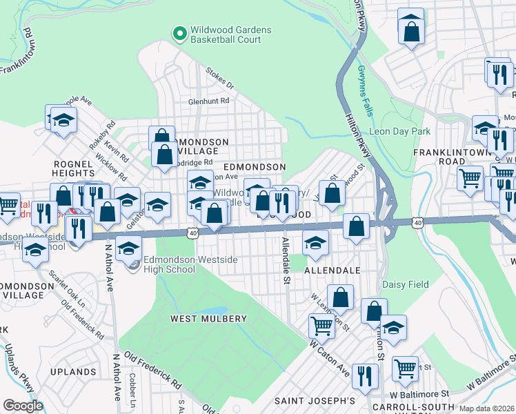 map of restaurants, bars, coffee shops, grocery stores, and more near 622 Mount Holly Street in Baltimore