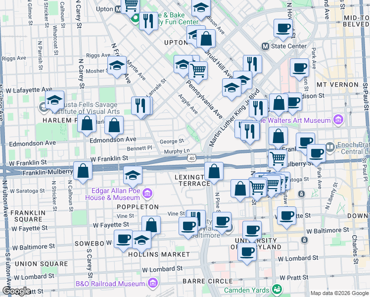 map of restaurants, bars, coffee shops, grocery stores, and more near 101 Independence Avenue Southeast in Washington