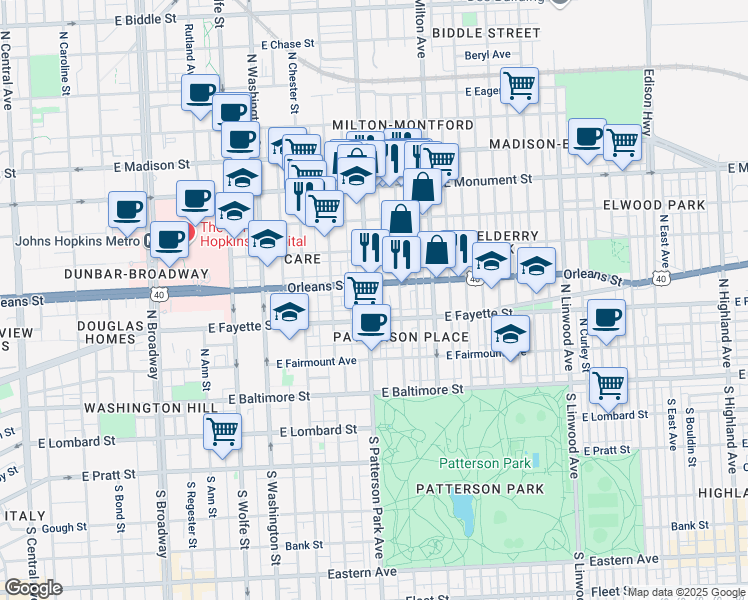 map of restaurants, bars, coffee shops, grocery stores, and more near 101 Independence Avenue Southeast in Washington