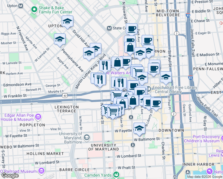 map of restaurants, bars, coffee shops, grocery stores, and more near 101 Independence Avenue Southeast in Washington