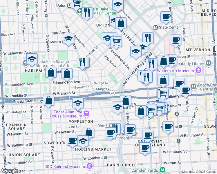 map of restaurants, bars, coffee shops, grocery stores, and more near 101 Independence Avenue Southeast in Washington