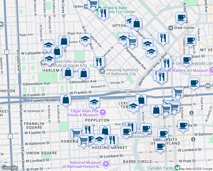 map of restaurants, bars, coffee shops, grocery stores, and more near 101 Independence Avenue Southeast in Washington