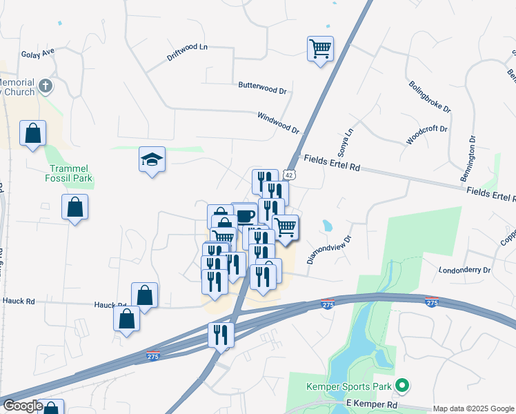 map of restaurants, bars, coffee shops, grocery stores, and more near 4030 Cottingham Drive in Cincinnati