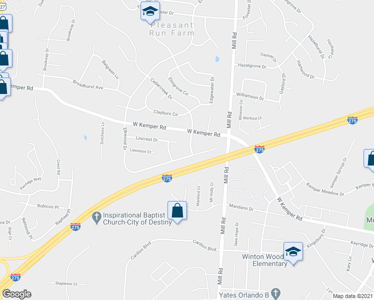 map of restaurants, bars, coffee shops, grocery stores, and more near 11774 Cedarcreek Drive in Cincinnati