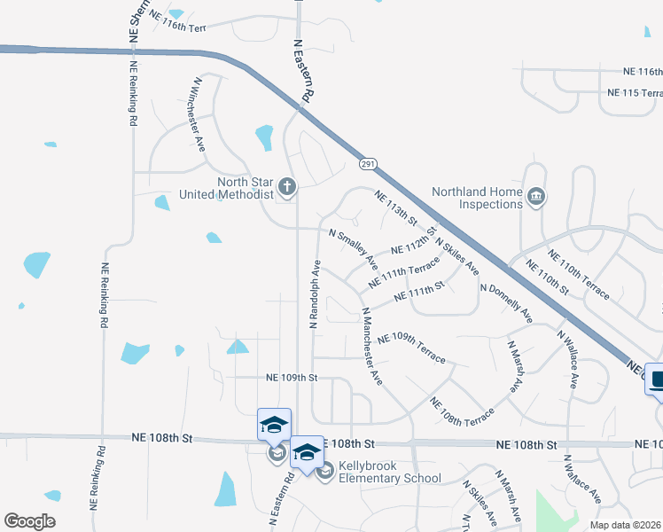 map of restaurants, bars, coffee shops, grocery stores, and more near 11221 North Randolph Avenue in Kansas City