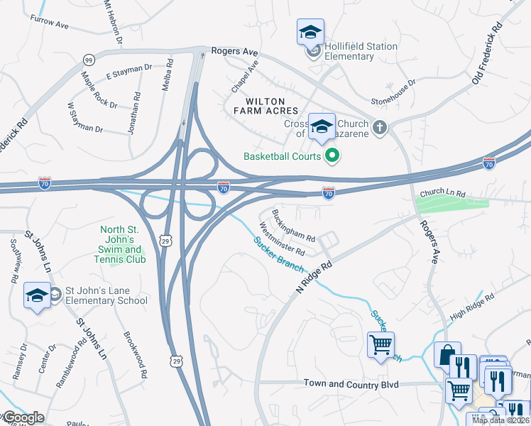 map of restaurants, bars, coffee shops, grocery stores, and more near 2788 Westminster Road in Ellicott City