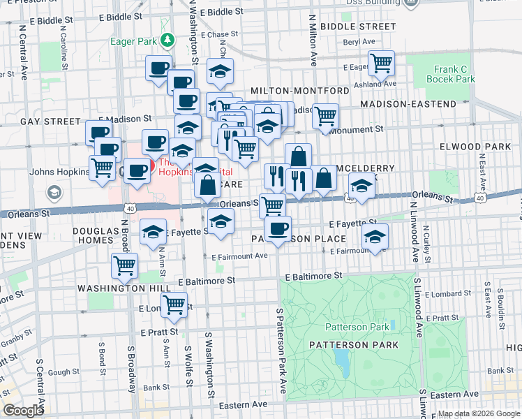 map of restaurants, bars, coffee shops, grocery stores, and more near 101 Independence Avenue Southeast in Washington