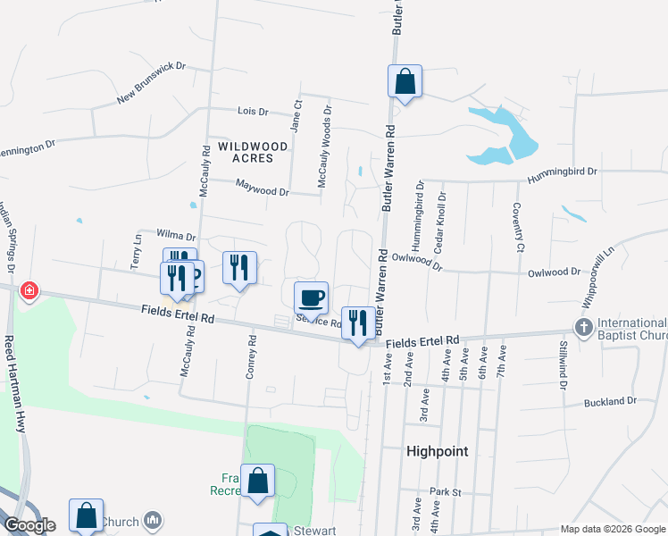 map of restaurants, bars, coffee shops, grocery stores, and more near 450 Providence Way in Sharonville