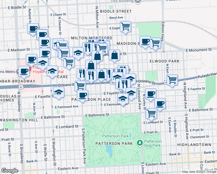 map of restaurants, bars, coffee shops, grocery stores, and more near 101 Independence Avenue Southeast in Washington