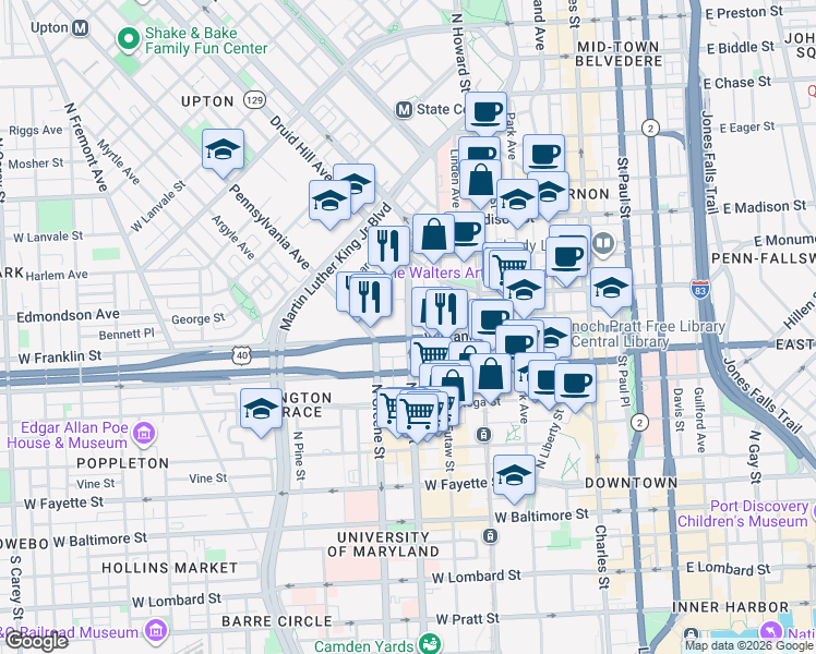 map of restaurants, bars, coffee shops, grocery stores, and more near 101 Independence Avenue Southeast in Washington