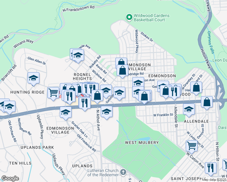 map of restaurants, bars, coffee shops, grocery stores, and more near 704 Wicklow Road in Baltimore