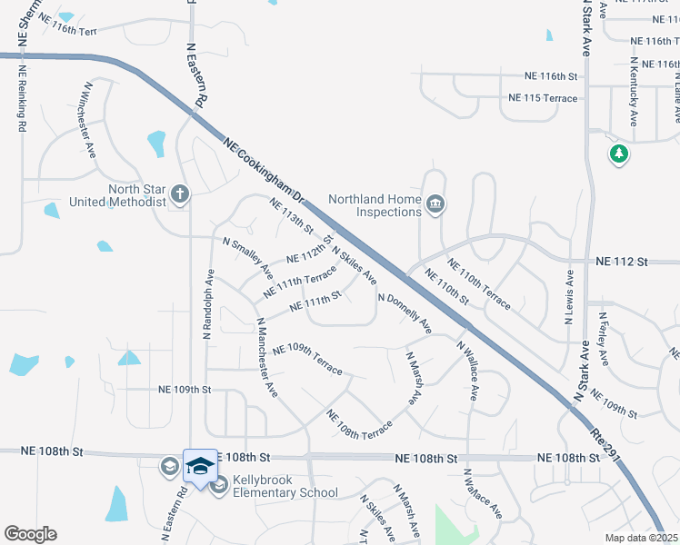 map of restaurants, bars, coffee shops, grocery stores, and more near 8111 Northeast 111th Terrace in Kansas City