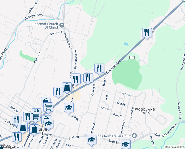 map of restaurants, bars, coffee shops, grocery stores, and more near 4606 Spruce Rise Rd in Parkersburg