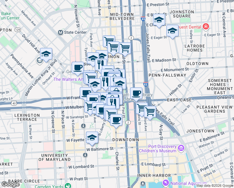 map of restaurants, bars, coffee shops, grocery stores, and more near 101 Independence Avenue Southeast in Washington