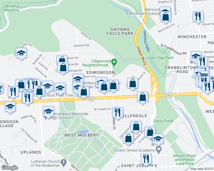 map of restaurants, bars, coffee shops, grocery stores, and more near 3710 Harlem Avenue in Baltimore