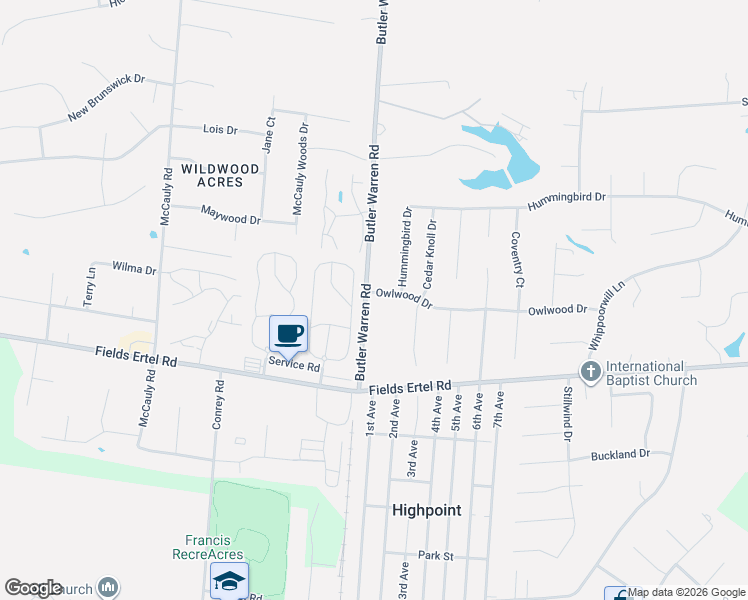map of restaurants, bars, coffee shops, grocery stores, and more near 6975 Owlwood Drive in Mason