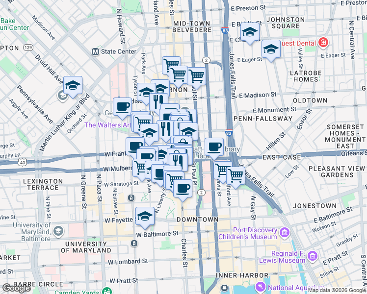 map of restaurants, bars, coffee shops, grocery stores, and more near 101 Independence Avenue Southeast in Washington