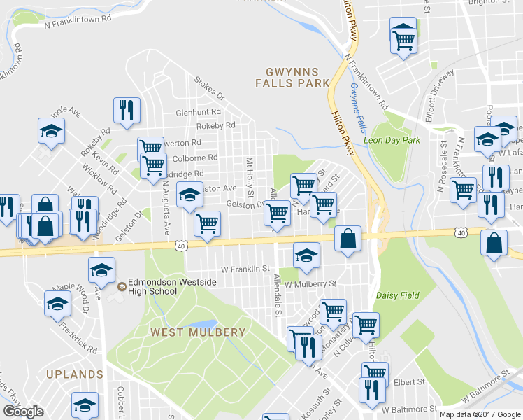 map of restaurants, bars, coffee shops, grocery stores, and more near 3710 Harlem Avenue in Baltimore