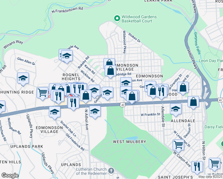 map of restaurants, bars, coffee shops, grocery stores, and more near 641 North Woodington Road in Baltimore