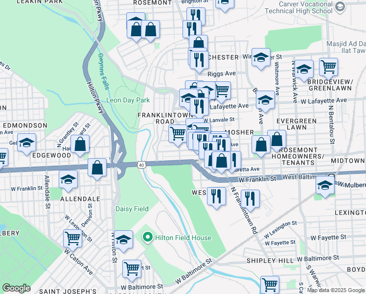 map of restaurants, bars, coffee shops, grocery stores, and more near 2946 Arunah Avenue in Baltimore
