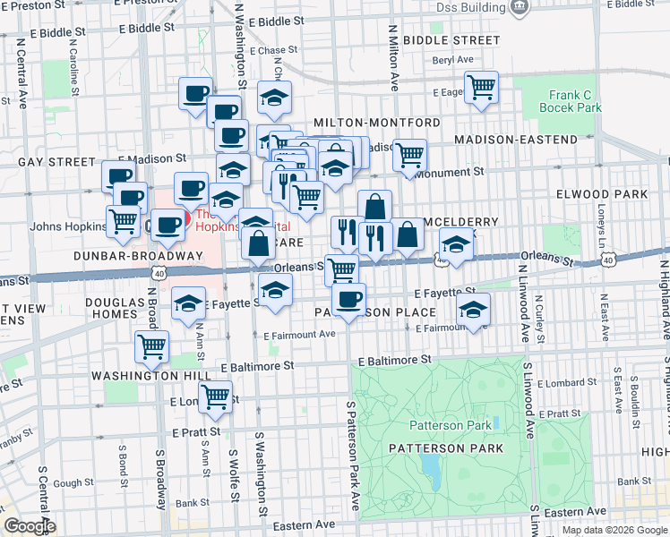 map of restaurants, bars, coffee shops, grocery stores, and more near 101 Independence Avenue Southeast in Washington
