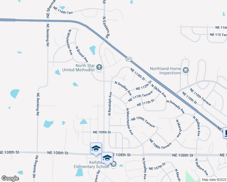 map of restaurants, bars, coffee shops, grocery stores, and more near 11221 North Randolph Avenue in Kansas City