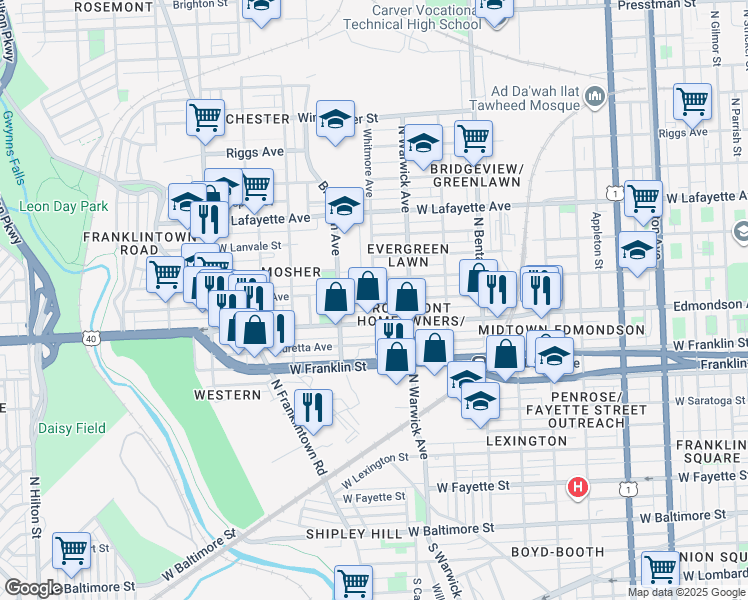 map of restaurants, bars, coffee shops, grocery stores, and more near 101 Independence Avenue Southeast in Washington