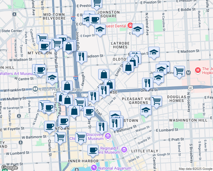 map of restaurants, bars, coffee shops, grocery stores, and more near 424 Colvin St in Baltimore