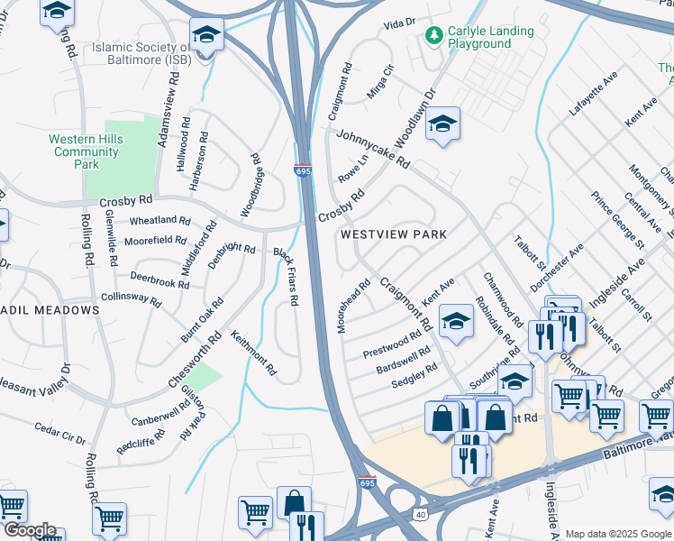 map of restaurants, bars, coffee shops, grocery stores, and more near 913 Fordwood Circle in Catonsville