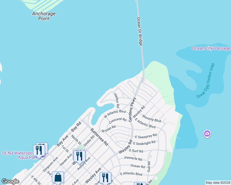 map of restaurants, bars, coffee shops, grocery stores, and more near 1 Brittany Drive in Ocean City