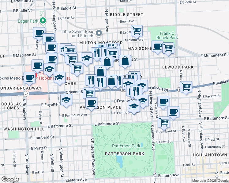 map of restaurants, bars, coffee shops, grocery stores, and more near 101 Independence Avenue Southeast in Washington