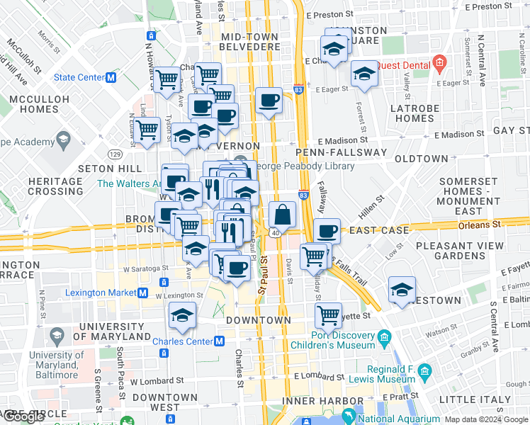 map of restaurants, bars, coffee shops, grocery stores, and more near 101 Independence Avenue Southeast in Washington