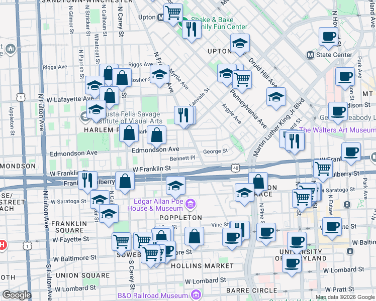 map of restaurants, bars, coffee shops, grocery stores, and more near 101 Independence Avenue Southeast in Washington