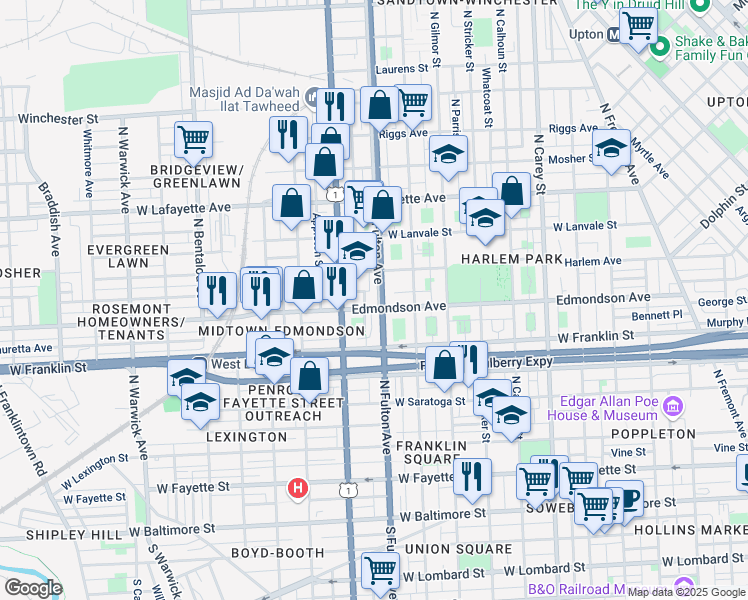 map of restaurants, bars, coffee shops, grocery stores, and more near 101 Independence Avenue Southeast in Washington